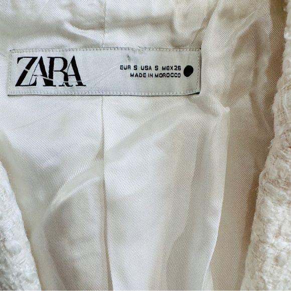 Zara cream tweed 3/4 sleeves with rhinestones buttons blazer cropped jacket NEW - Picture 6 of 8
